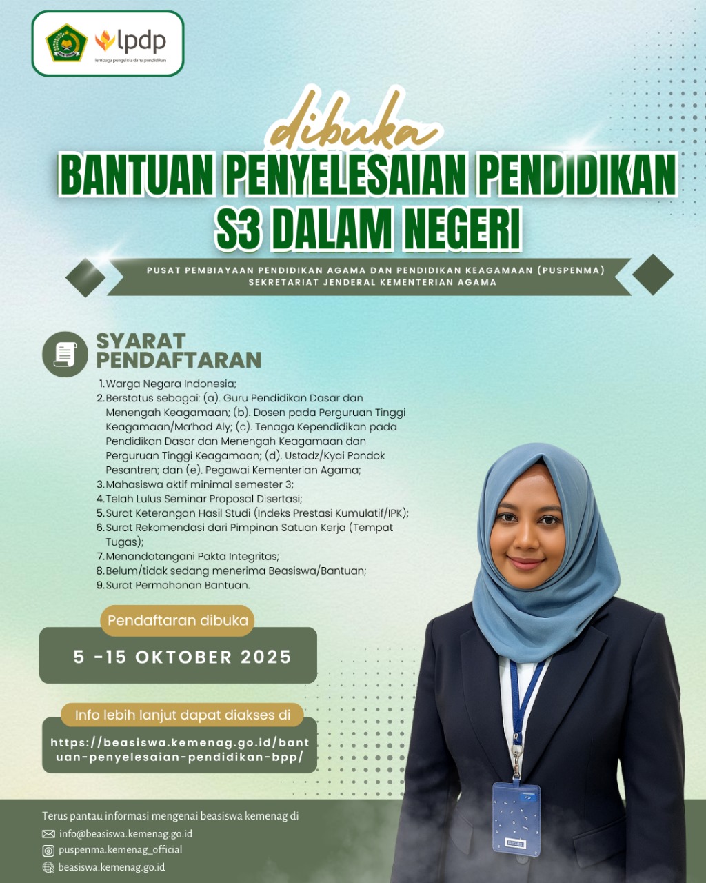 Kemenag Buka Pendaftaran Bantuan Pendidikan S3 Dalam Negeri, Dibuka Hingga 15 Oktober 2025