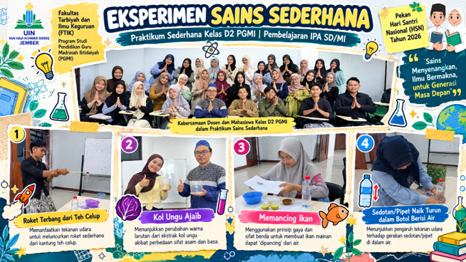 Mahasiswa PGMI D1 FTIK UIN KHAS Jember Asah Keterampilan Mengajar melalui Eksperimen Sains Sederhana